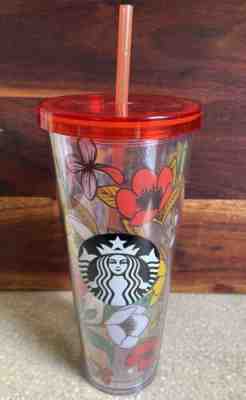 STARBUCKS 24oz POPPY FLOWERS Acrylic Cold Drink Cup Tumbler Red Yellow Excellent - Sold on eBay Dec 14, 2022 for $86.25
