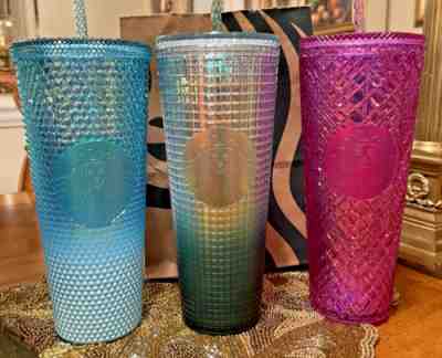2023 Starbucks X3 Set ,Gradient Green Grid,Purple Jewel, Blue OmbrÃ© Blue Studded - Sold on eBay Feb 6, 2023 for $70.00