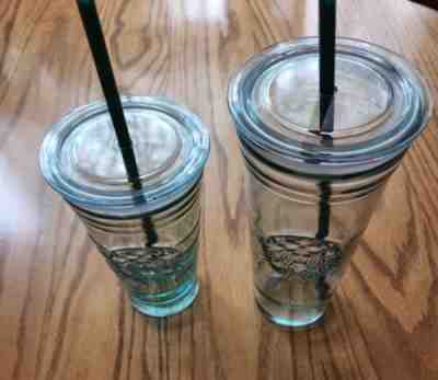 Starbucks green glass cups from Spain complete 16 oz & 20 oz venti. - Sold on eBay Feb 20, 2023 for $70.00