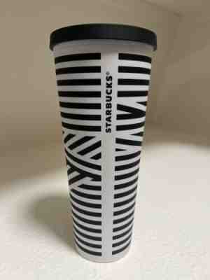 STARBUCKS RARE BLACK AND WHITE ZEBRA STRIPED 24 OZ TUMBLER NO STRAW - Sold on eBay Mar 2, 2023 for $89.99