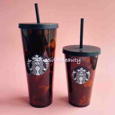 SET of 2 Starbucks Tortoise Shell Cold Cup Tumbler 24 oz., 16 oz Thailand - Sold on eBay Jan 10, 2023 for $90.00