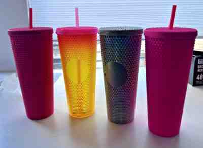 5 Studded Starbucks Cups - 2 Pink, Grey w Cracked Lid, Tequila Sunrise, Icy Blue - Sold on eBay Mar 30, 2023 for $350.00