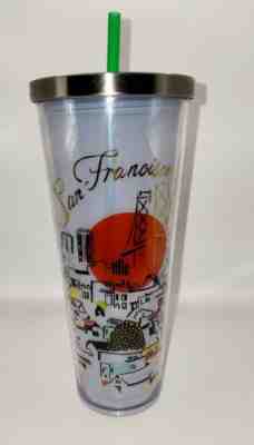 Starbucks 2014 San Francisco insulated cold cup 24oz RARE tumbler with lid straw