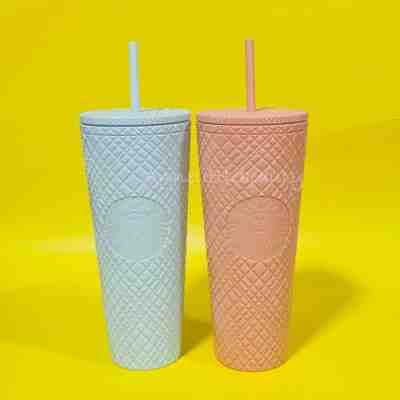 Starbucks Siren Anniversary Coral Pink +Blue Mint Jewel Cold Cup Tumbler 24 oz. - Sold on eBay Mar 27, 2023 for $123.49