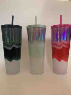 Starbucks 2021 Holiday Wave Icy Mint, Blue, Pink Holographic 24oz Tumbler Set - Sold on eBay Jan 23, 2023 for $99.99