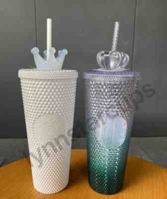 Starbucks 2023 Taiwan Anniversary Pearl White & Ice Mint Crown 24oz Studded Cup - Sold on eBay Mar 24, 2023 for $51.99