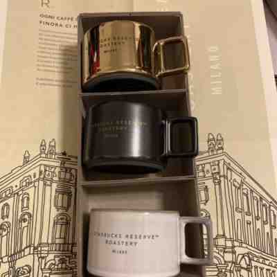 Starbucks Reserve Milan 3 Ceramic Demi Espresso Cups Mugs White Black Gold 3 oz - Sold on eBay Feb 12, 2023 for $99.00