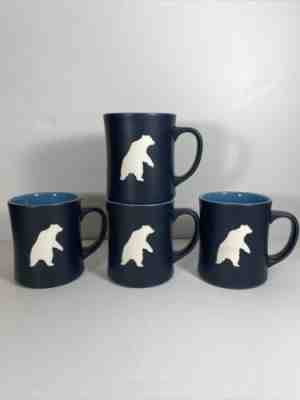 2012 Starbucks Embossed Grizzly Bear Black Blue Bone China Coffee Mugs SET OF 4