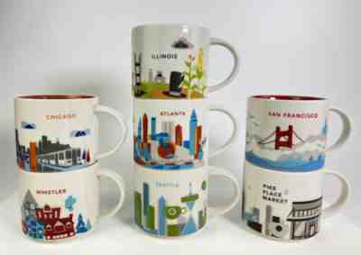Lot of 7 Starbucks You Are Here Coffee Mugs 14oz Illinois Seattle Atlanta Etc. - Sold on eBay Jan 12, 2023 for $80.00