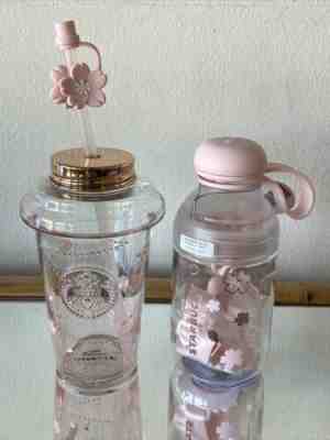 Starbucks Sakura Tumbler w Cherry Blossom Topper & Thermos Juice Cup Tumbler - Sold on eBay Mar 25, 2023 for $75.00