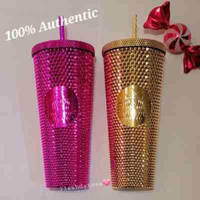 Starbucks 2022 Holiday GOLD & SANGRIA Pink Bling Studded Metallic Cup Venti 24oz - Sold on eBay Apr 4, 2023 for $89.00