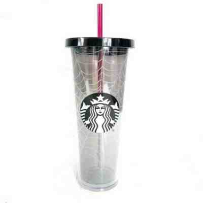 Starbucks 2019 Fall 24 Oz.Tumbler Cold Cup Halloween Silver Glitter Spider Web - Sold on eBay Jan 13, 2023 for $66.10