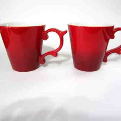 NEW x2 Teavana Starbucks Rococo Scroll Handle Ombre Red Baroque Mugs