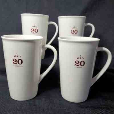 Starbucks Venti 20 oz Coffee Tea Mugs Cups 2010 White Ceramic Set of 4 Est.1971