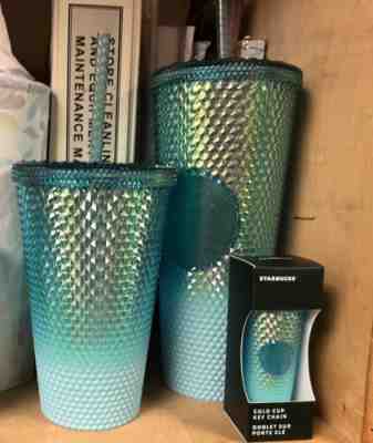 2023 Starbucks Gradient Blue Ombre Bling Cold Cup Studded Set 24+16oz +Keychain - Sold on eBay Apr 7, 2023 for $61.00
