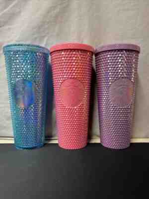 Starbucks Set Of 3 Studded Iridescent Cold Cups **NO STRAWS INCLUDED** - Sold on eBay Apr 15, 2023 for $130.50