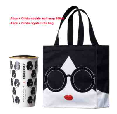 Starbucks 2017 collabo alice & olivia crystal tote bag double wall mug SET, EMS - Sold on eBay Feb 27, 2023 for $139.11