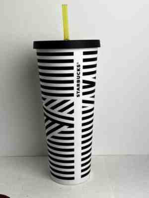 RARE STARBUCKS BLACK AND WHITE ZEBRA STRIPED 24 OZ TUMBLER WITH ORIGINAL STRAW - Sold on eBay May 7, 2023 for $149.00