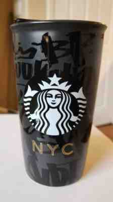 Starbucks Graffiti NYC New York City Black Ceramic Travel Mug/Tumbler 2015  RARE