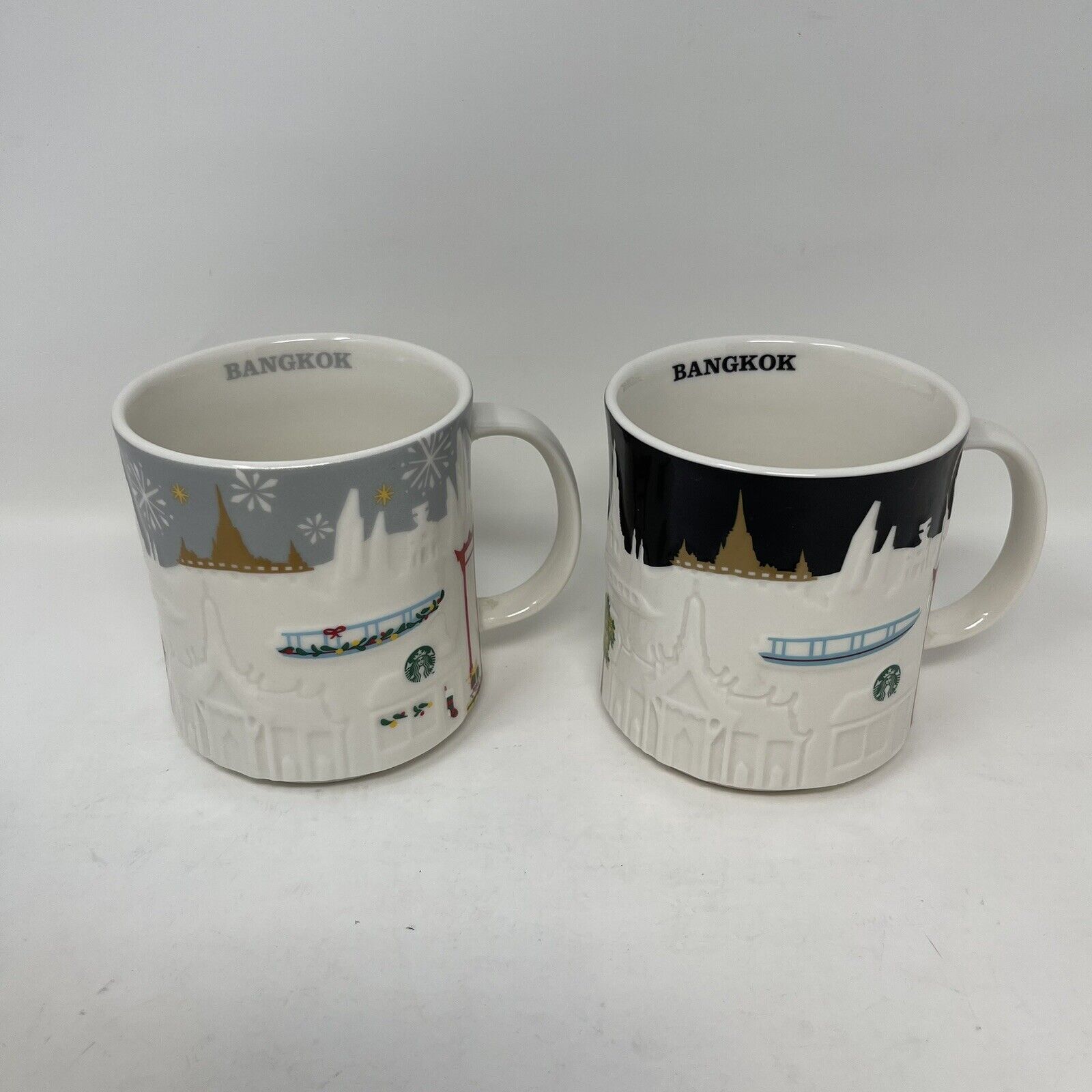 (2) Starbucks Bangkok Relief & Rare Holiday Relief Skyline Coffee Mugs 16oz - Sold on eBay December 13th, 2024 for $99.99