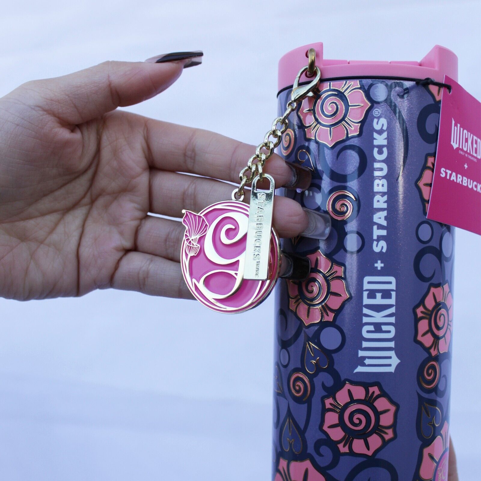 Starbucks - Wicked Glinda Upland Pink Purple Tumbler - Charm - Hot Cold - Floral - Sold on eBay March 26th, 2025 for $65.00