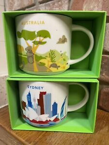 RARE Lot 2 US Seller Starbucks You Are Here YAH Sydney Australia 14oz Mugs Cup