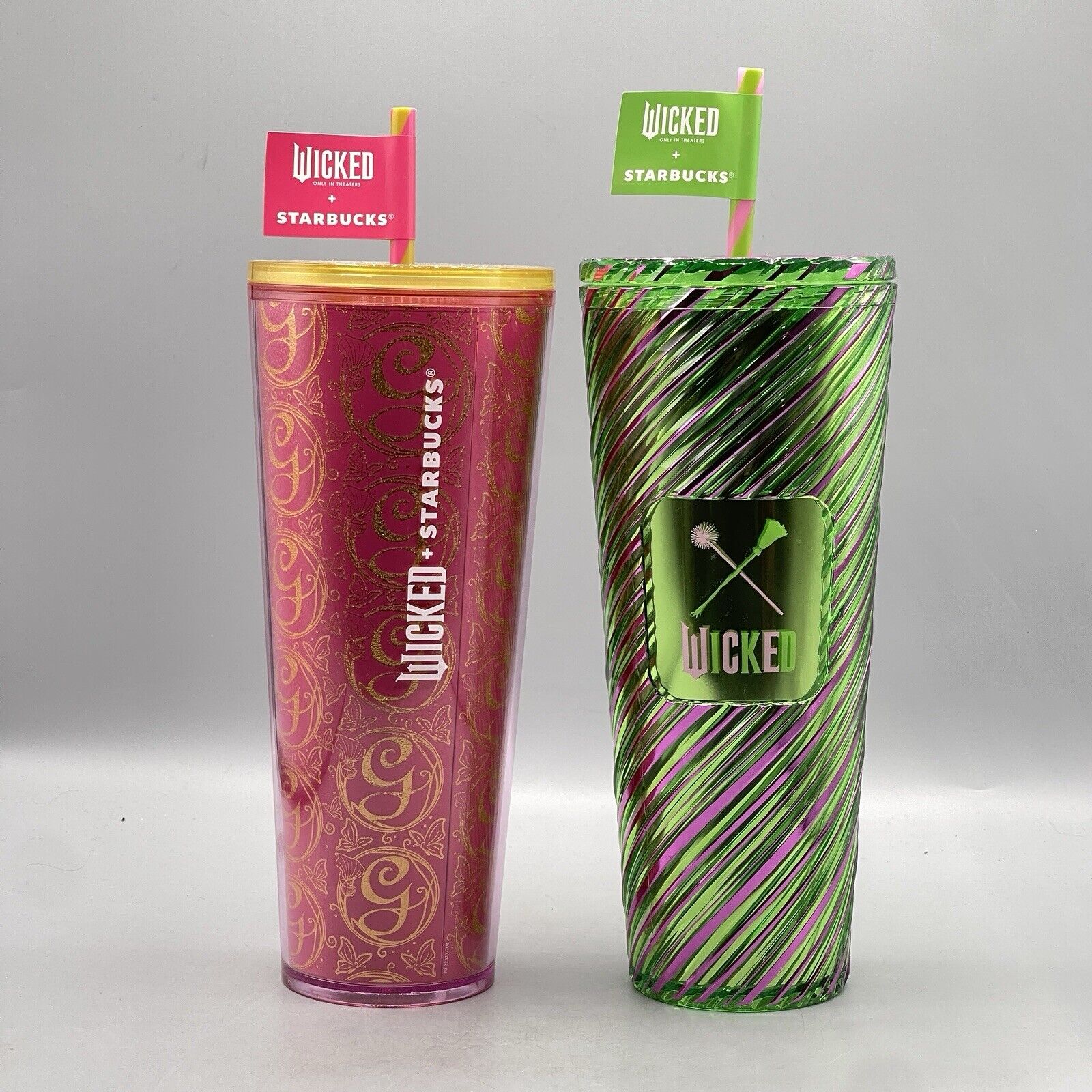Starbucks Wicked Tumbler 24oz Glinda Elphaba Swirl Cold Cups Set Of 2 - Sold on eBay December 17th, 2024 for $124.85