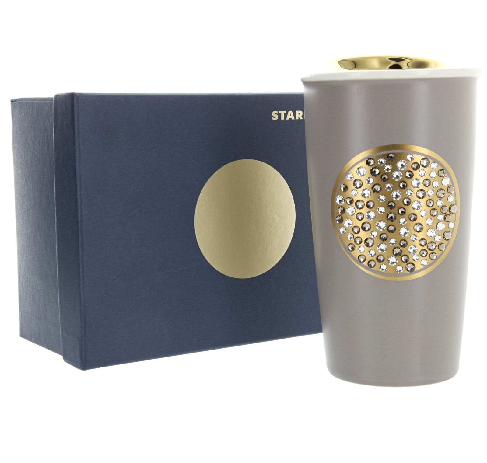 2015 Starbucks Swarovski Anniversary Ceramic Coffee Tumbler Gray & Gold 12 fl oz - Sold on eBay January 4th, 2025 for $116.99