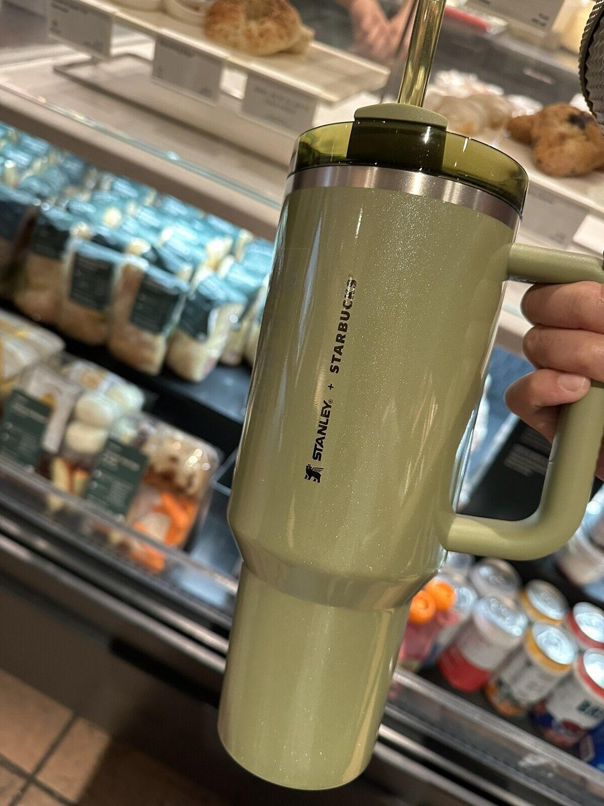 Starbucks Olive Green Pearl Stanley 40oz Tumbler Glitter Fall Release 2024 New - Sold on eBay December 7th, 2024 for $90.00