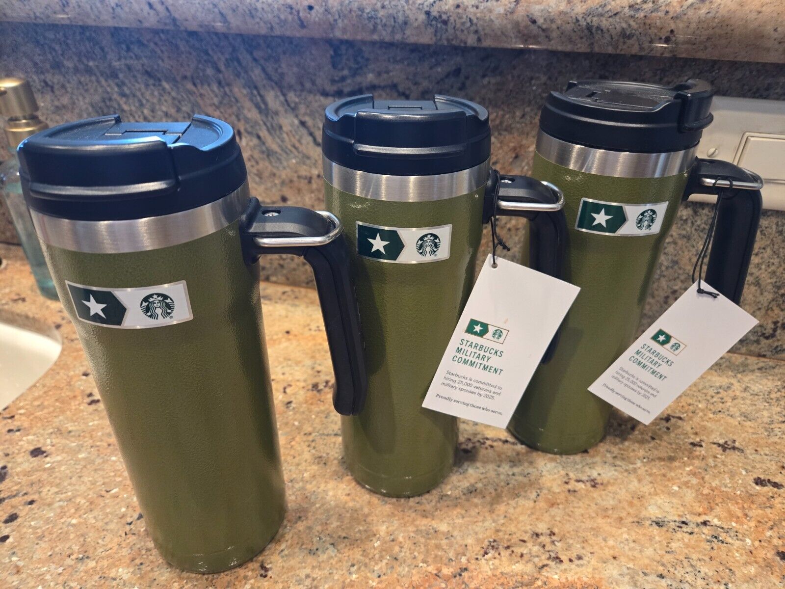3 Three Starbucks Military Stanley Double Walled Hammered Steel Tumblers ? - Sold on eBay December 27th, 2024 for $97.50