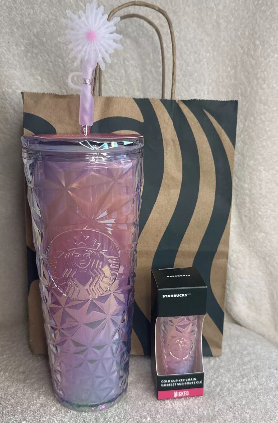 Starbucks WICKED 2024 Glinda Prism Tumbler Cup Galinda Wand Topper & Keychain - Sold on eBay November 26th, 2024 for $115.00