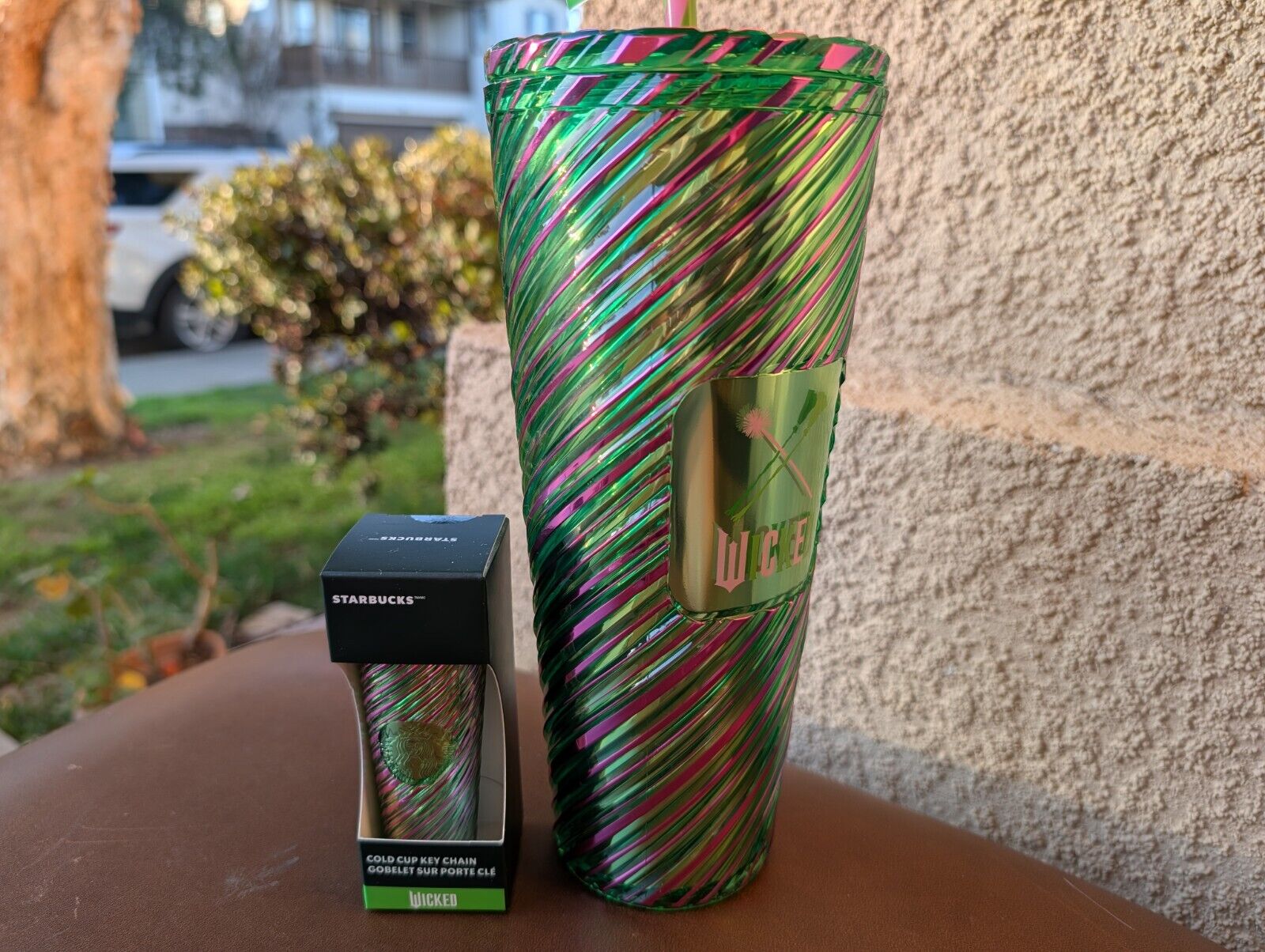 Starbucks x Wicked Pink and Green Swirl Coldcup 24oz AND keychain - Sold on eBay January 2nd, 2025 for $150.00