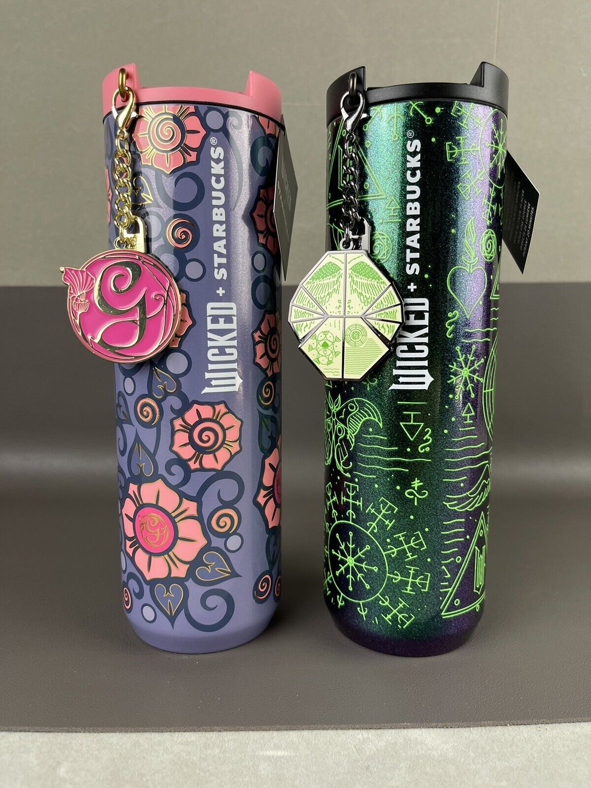 BNWT Lot of 2 STARBUCKS x WICKED Glinda & Elphaba 16 oz. Tumbler with Charm - Sold on eBay December 7th, 2024 for $135.00