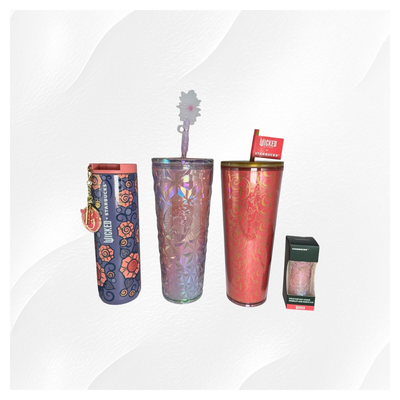 4 NWT Starbucks x Wicked 2024 Glinda’s Pink Tumbler & Keychain Collection - Sold on eBay November 19th, 2024 for $185.00