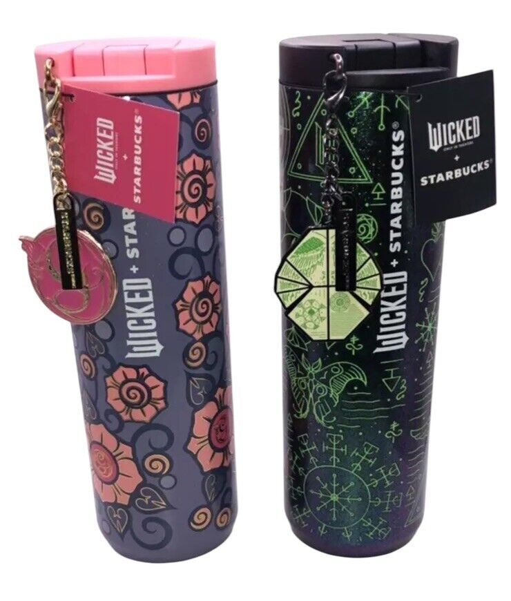 NEW Starbucks 16 oz Wicked Glinda AND Elphaba Tumbler W/ Charm Lot - Sold on eBay November 29th, 2024 for $93.74