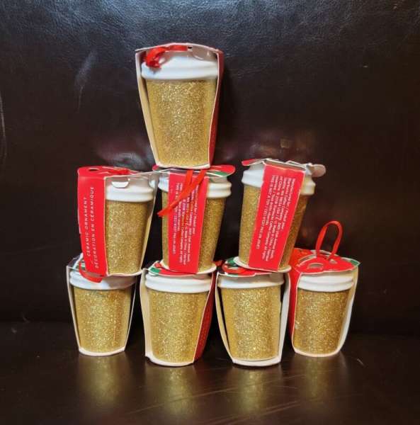 Starbucks Gold Glitter Holiday Christmas Tree Ornament Ceramic Cup 2018 Lot Of 8 - Sold on eBay September 29th, 2024 for $89.99