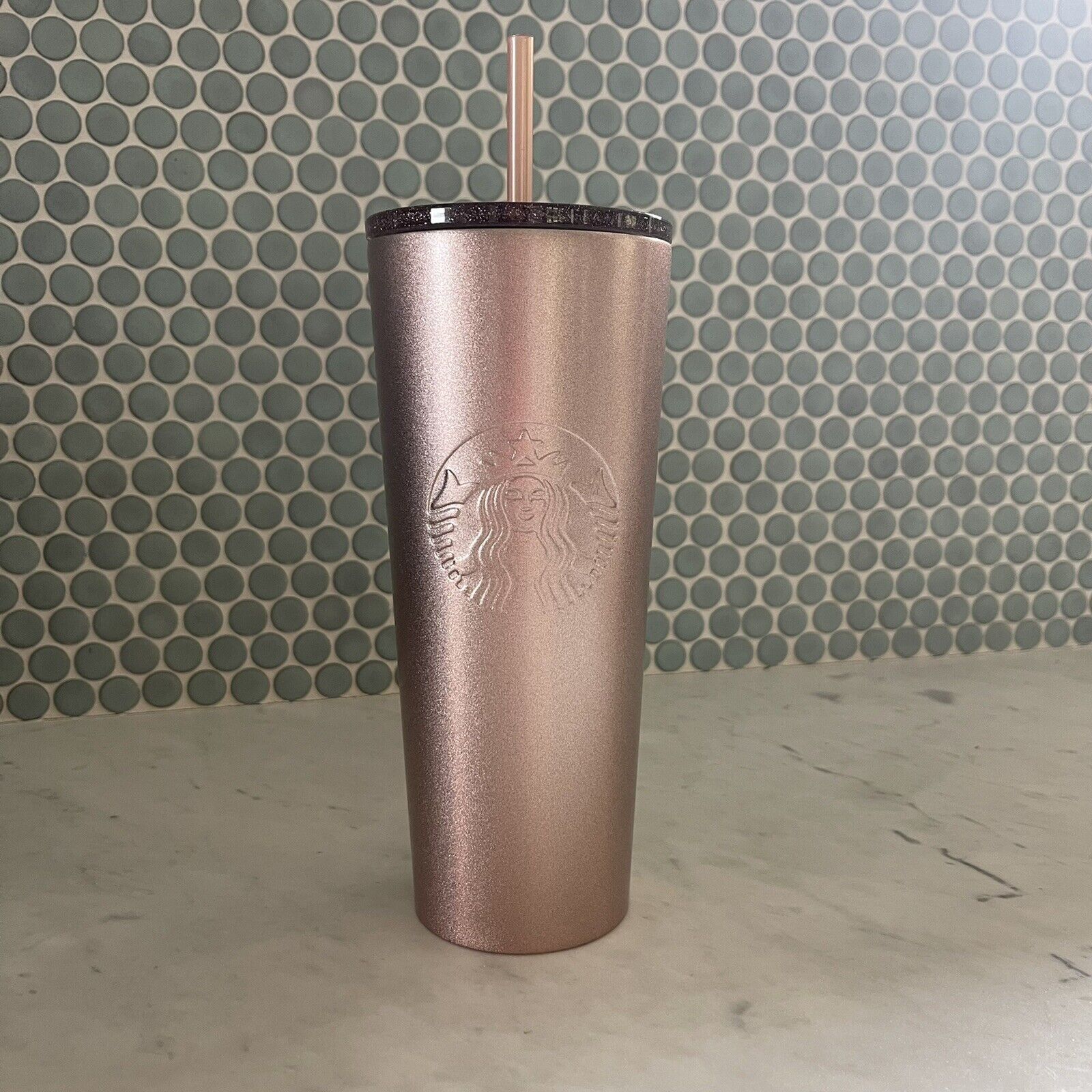 Starbucks Rose Gold Glitter Lid Stainless Steel Venti Cold Cup Tumbler 24oz 2018 - Sold on eBay March 16th, 2025 for $89.99