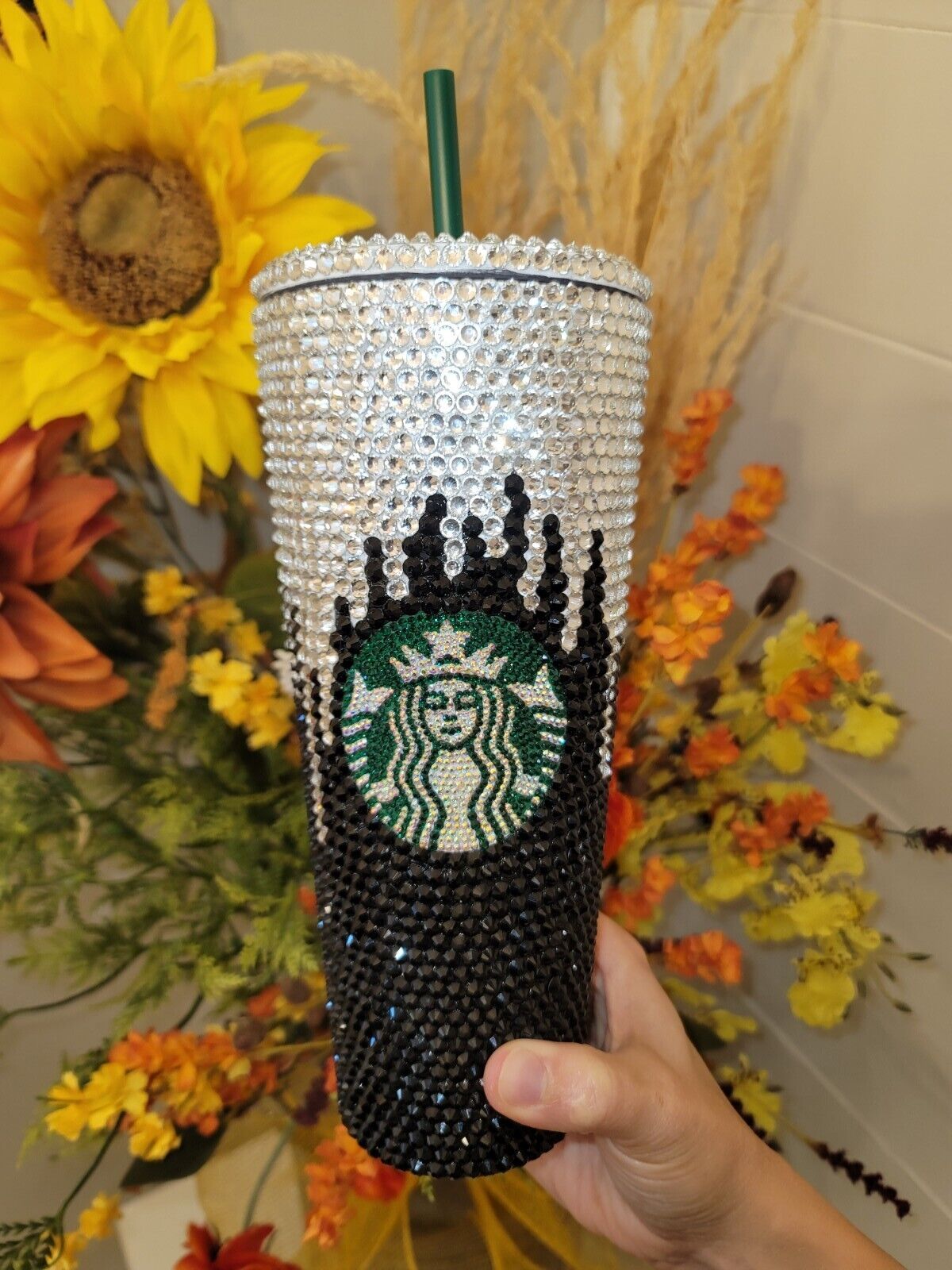 Starbucks Custom Bling Studded Rhinestones Tumbler / Authentic Venti Cup 24oz - Sold on eBay December 17th, 2024 for $100.00