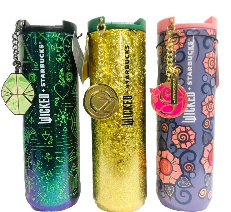 3 Pc Set Starbucks WICKED Tumbler 16 oz. Stainless Charm Elphaba Crackle Glinda - Sold on eBay December 19th, 2024 for $177.00
