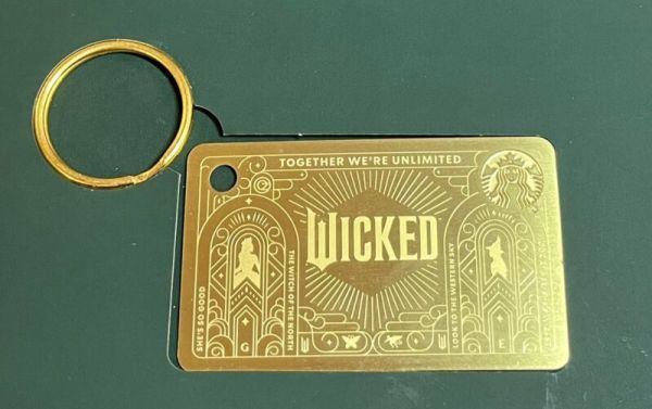 Limited Edition Starbucks WICKED Gold Metal Gift Card New Keychain Loaded $50 GC - Sold on eBay October 23rd, 2024 for $164.99