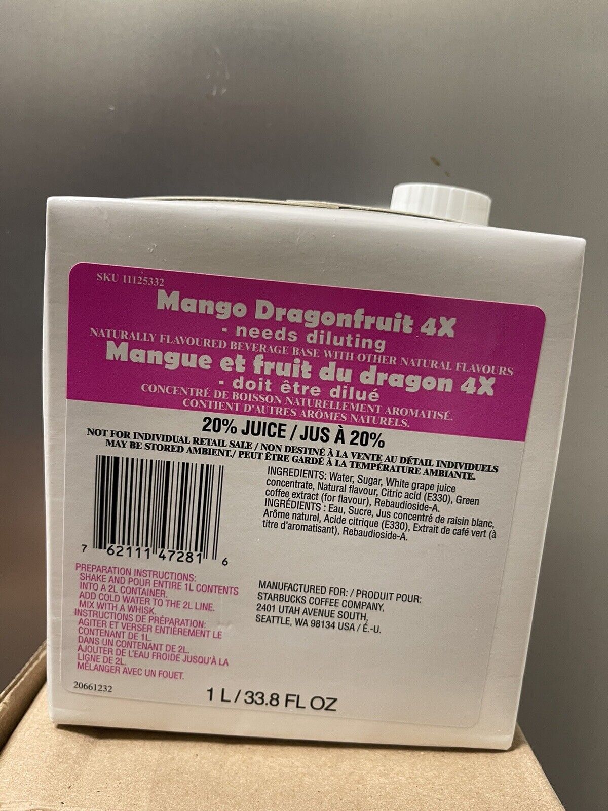 Starbucks Mango Dragonfruit Refresher Base 4x Concentrate (4 Boxes) BB 1-25 - Sold on eBay February 1st, 2025 for $94.95