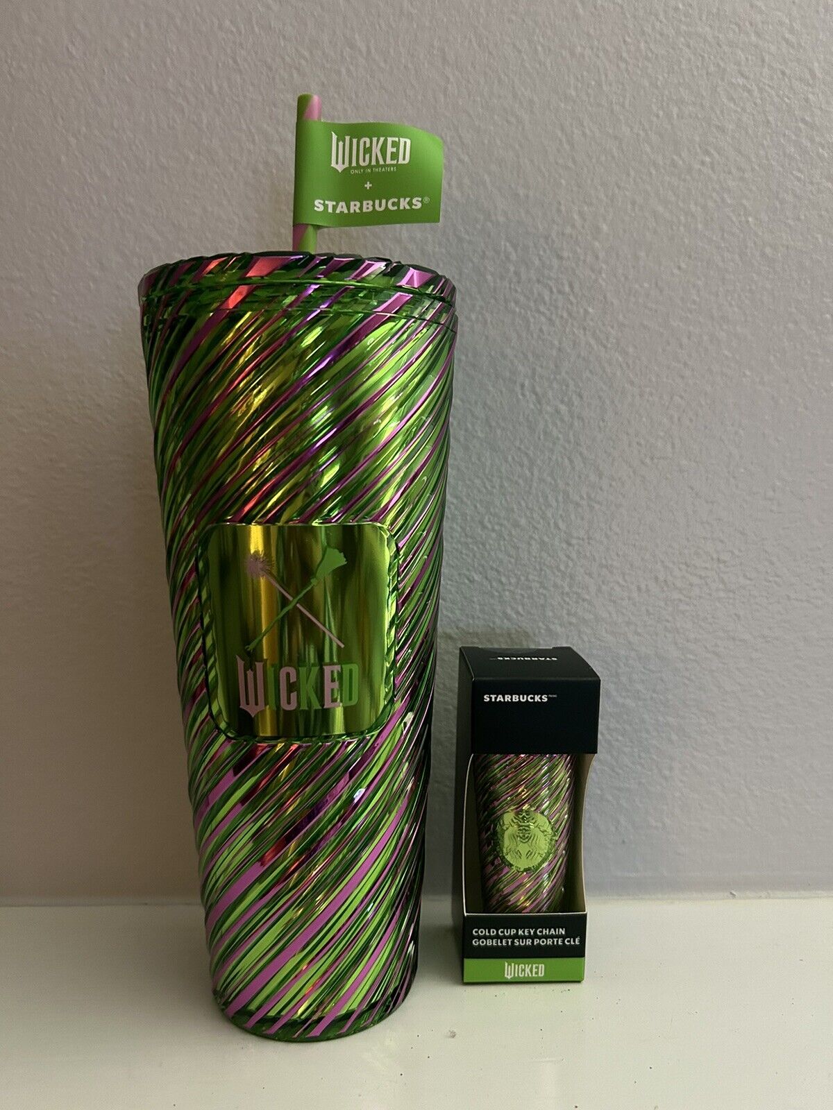Starbucks Wicked 24oz. Cold Cup Pink and Green Swirl Tumbler + Mini Keychain NEW - Sold on eBay December 31st, 2024 for $110.00