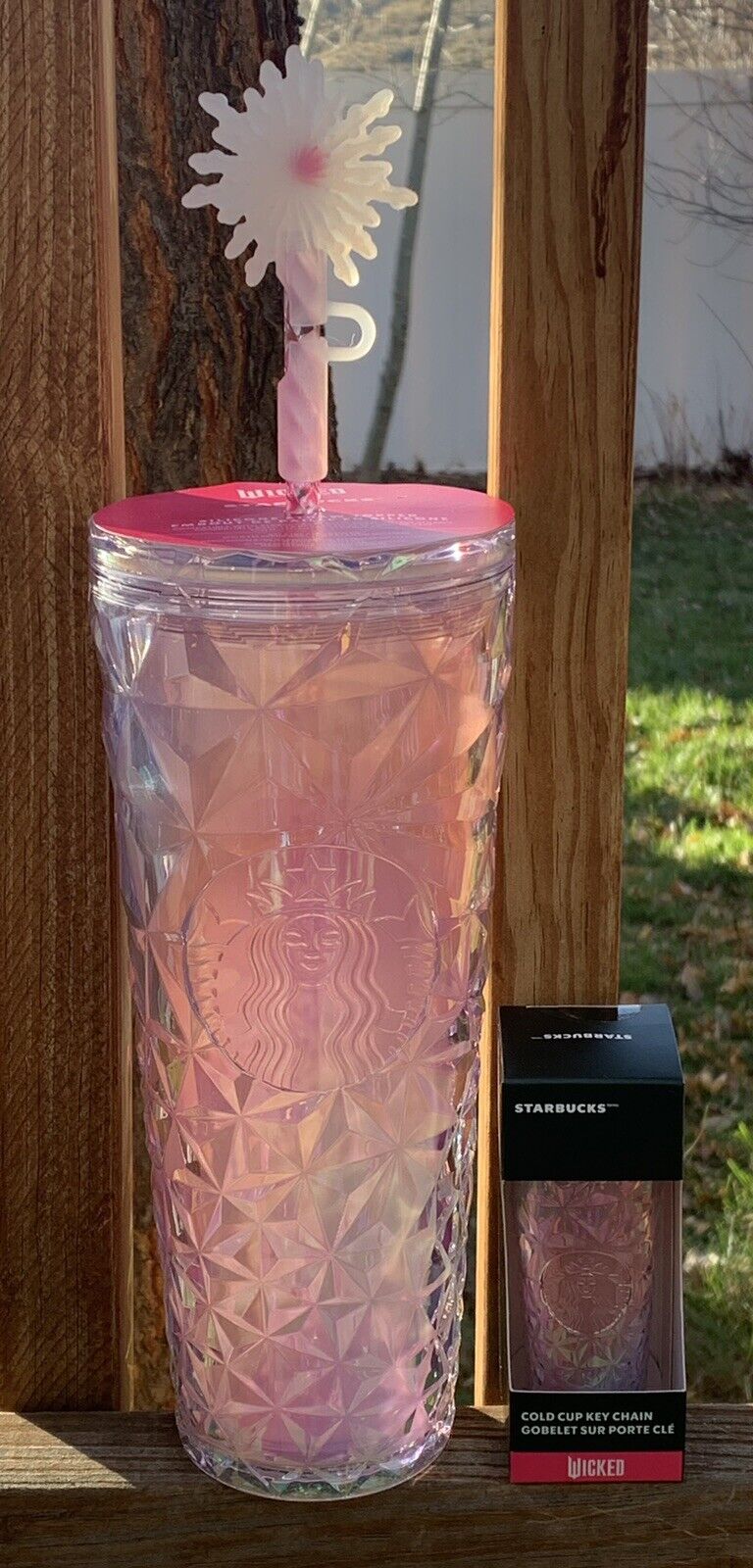 Starbucks Wicked Glinda 24oz Cup With Straw Topper & Matching Keychain - Sold on eBay December 10th, 2024 for $106.00