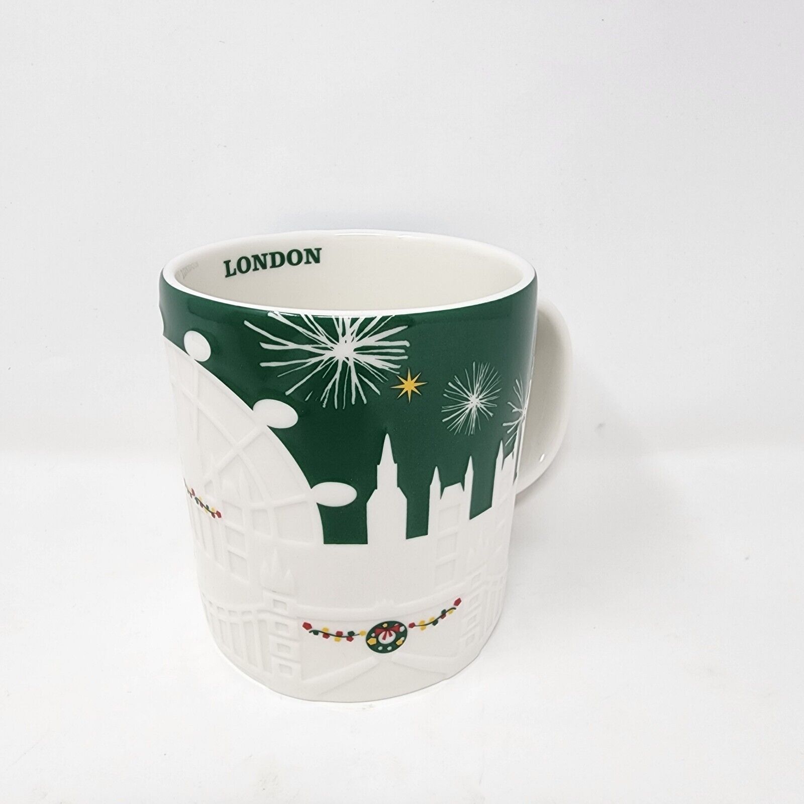 Starbucks London Relief Mug Green Holiday Tower Thames Big Ben Westminster New