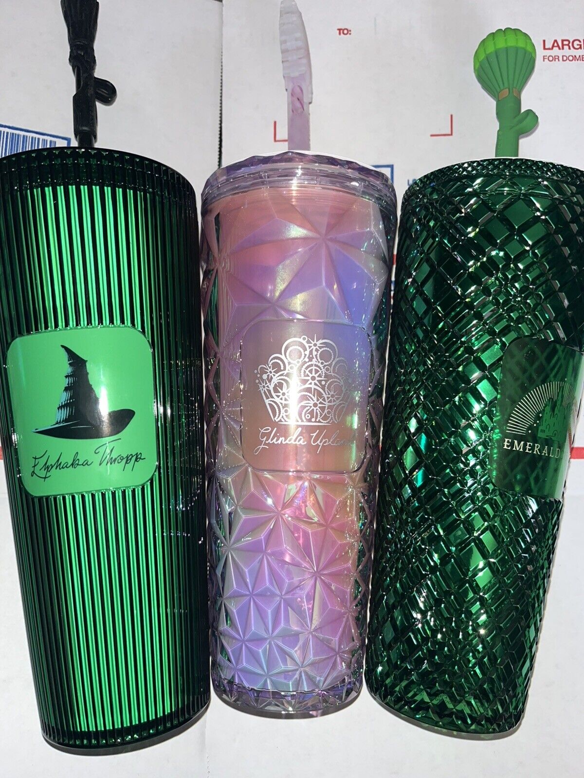 Set X3 Starbucks Wicked Tumbler 24oz Glinda Elphaba Emerald City Glow In Dark - Sold on eBay March 26th, 2025 for $199.99
