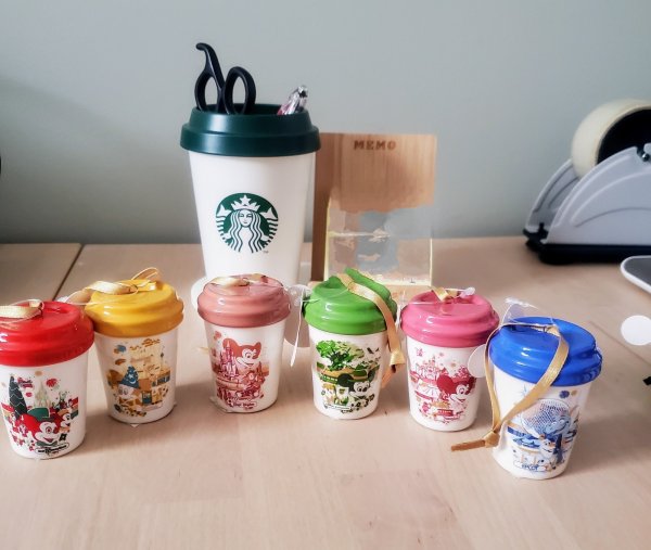 6 NWT Starbucks Disney Ceramic Mini Hot Cup Ornaments FREE and FAST SHIPPING!