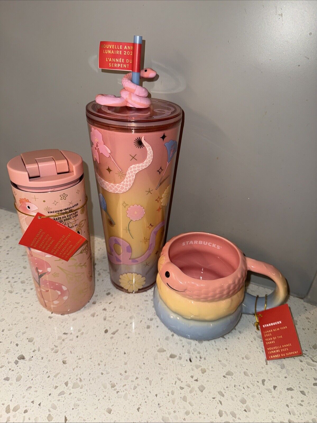 STARBUCKS LUNAR NEW YEAR WINTER 2025 3 Piece Set Mug Cup Tumbler Coffee Snake - Sold on eBay January 1st, 2025 for $149.99