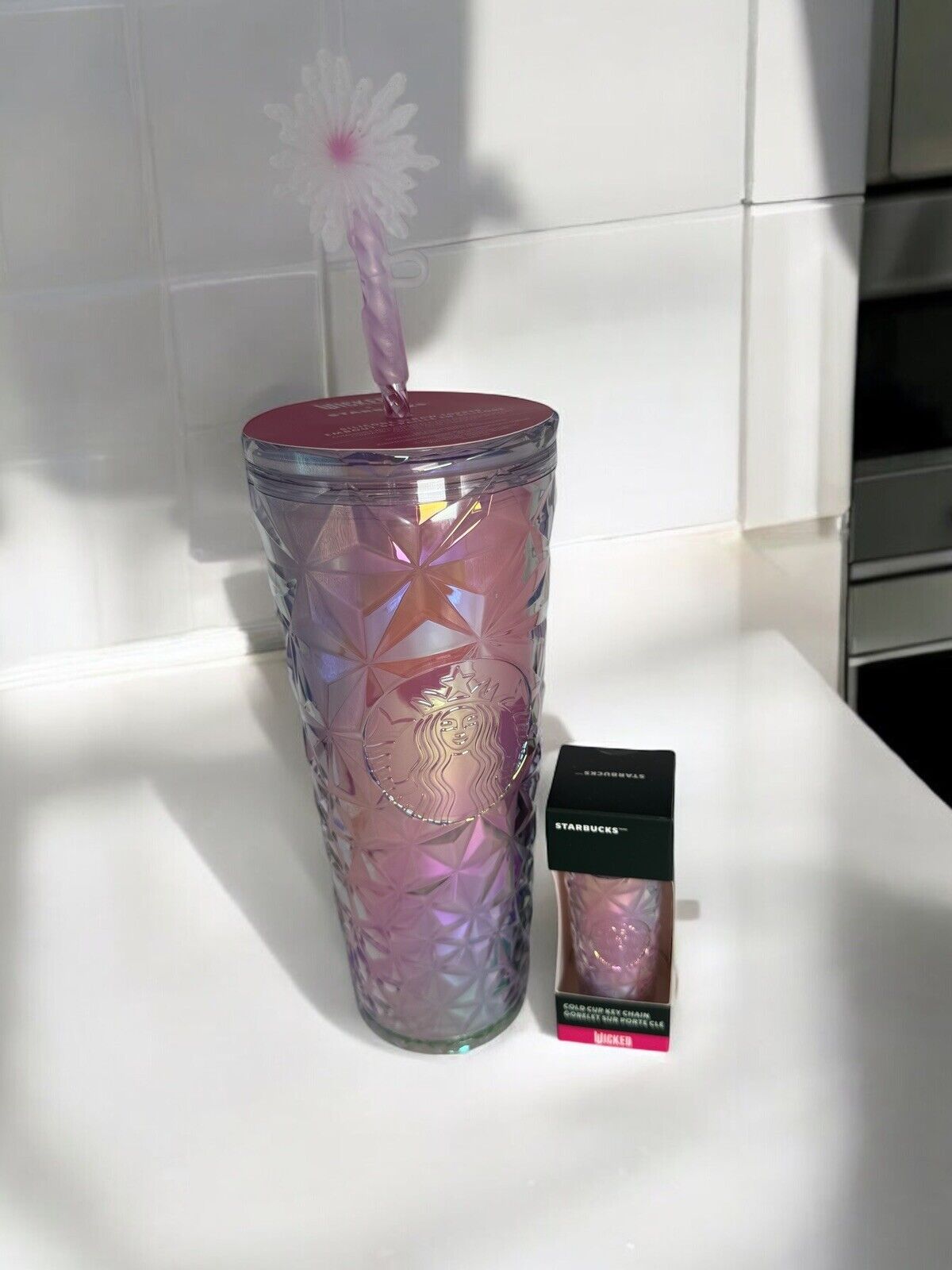 Starbucks Wicked GLINDA Pink Prism Tumbler Wand Straw & Keychain Ornament 2024 - Sold on eBay December 12th, 2024 for $129.99