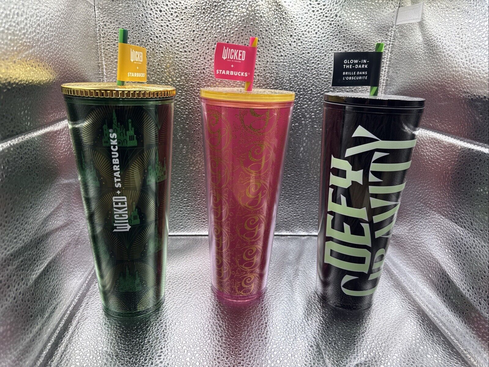 Set  3 STARBUCKS WICKED DEFY GRAVITY  2024 TUMBLER 24 OZ. GLINDA EMERALD CITY - Sold on eBay December 4th, 2024 for $139.95