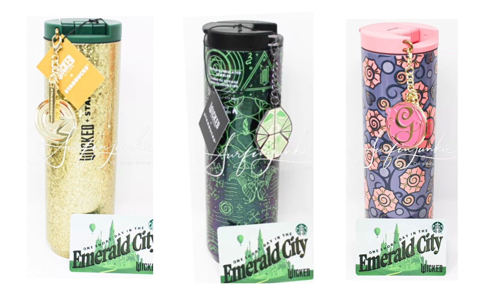 Starbucks Wicked Tumbler Stainless Steel Elphaba Glinda Oz Crackle Charm 3pc Set - Sold on eBay January 15th, 2025 for $259.00